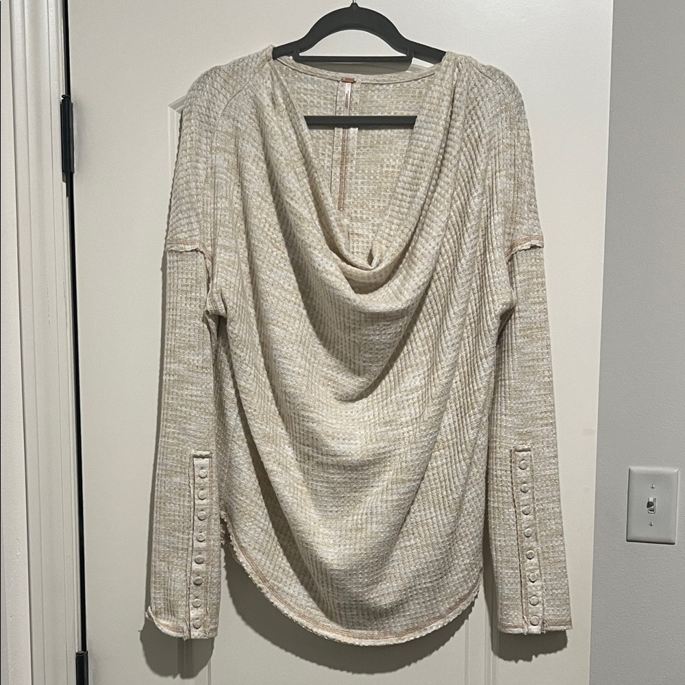 Free People Draped Waffle Knit Top off shoulder sweater